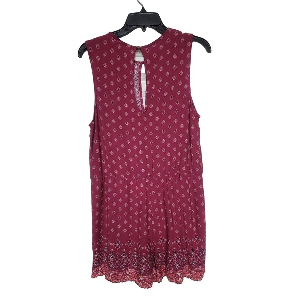 Size XL  Women's Rewind Romper Maroon Floral Damask Keyhole Sleeveless Jumpshort - Picture 2 of 7